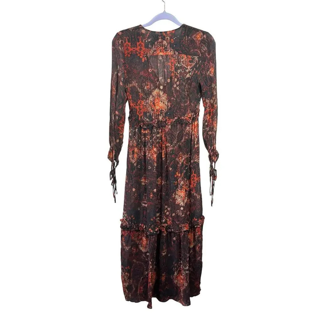 Intermix Silk Red Paisley Maxi Dress Size Small - Picture 3 of 14